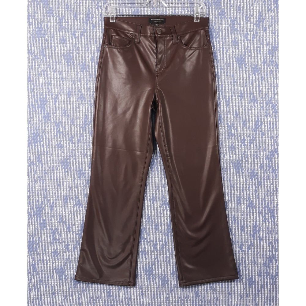Banana Republic Cropped Pants Womens Size 26/2 Brown Faux Leather Bootcut